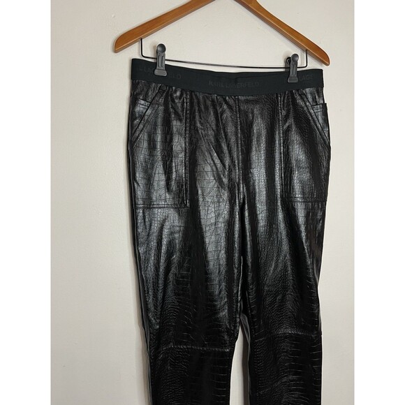 Karl Lagerfeld Paris Women's Medium Black Alligator Print Faux Leather Leggings - Picture 2 of 7